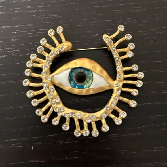 Surrealist Blue Eyes Crystal Brooch - Picture 2 of 7